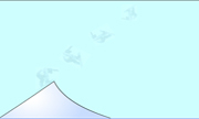 Screenshot of snowboarder instances of a MovieClip each getting smaller with a decrease in alpha to demonstrate code with loops