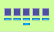 Screenshot of five deck of playing cards with random and reset buttons